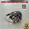 Oriental Art S.a.s. Anello in Argento 925‰ fascia con rubini,smeraldi e zaffiri su tela e marcasite