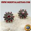 Oriental Art S.a.s. Orecchini in Argento 925‰ a fiore con petali di granati incastonati e marcasite