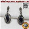 Oriental Art S.a.s. Orecchini in Argento 925‰ onice a navetta sfaccettata contornata da marcassite i