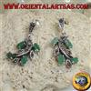 Oriental Art S.a.s. Orecchini in Argento 925‰ ramo con foglie tempestato di marcasite e con smeraldi