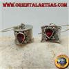 Oriental Art S.a.s. Orecchini in Argento 925‰ a cilindro goccia rovesciata di granato doppia spirale