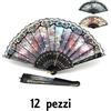 Set 12 Pezzi Ventaglio Tessuto Decorato Feste Matrimonio Caldo Estate hmj
