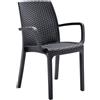 Totò Piccinni Sedia INDIANA con BRACCIOLI in simil rattan (Antracite 4 Antracite