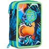 SJ GANG STYLE JAM GANG Astuccio Scuola 3 Zip Air Tiger, Blu, Portapenne Triplo Scomparto Completo Di Penne, Matite, Colori, Accessori Zaino, Scuola Elementare, Bambino