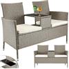 Panchina Da Giardino in Polyrattan Con Tavolo Integrato E Cuscini, Panchina 2 Po