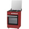 Avilia Forno a Gas con Forno Elettrico Integrato - Piano Cottura con 4 Fuochi e Lastra Coprifuochi Smaltata, Manopole Frontali, Volume Forno 51-55L, 1900W, 60x60cm, Bordeaux