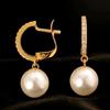 Orecchini Oro 18k 750 Con 26 Diamanti Naturali 0,26 ct E 2 Perle 9 MM