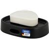 WENKO Portasapone Mod Fablo in ceramica con rilievo scanalato, da appoggio, con foro di drenaggio, piattino sapone per bagno e wc ospiti, nero opaco