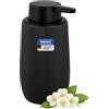 WENKO Dispenser di sapone Mod Fablo in ceramica con rilievo scanalato, da appoggio, 400 ml, pompa per bagno, wc ospiti o cucina, adatto per sapone liquido e detersivo piatti, nero opaco