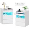 BEWISHOME Set di 2 Comodino,con Scomparto Nascosto(2 Cassetti),Comodino c Bianco