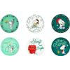Excelsa Peanuts Shiny & Bright Set 6 Piatti da Dessert, Porcellana, Verde e Bianco, 20,5 cm, Set Natalizio con Snoopy, per Dolci e Colazione