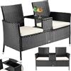 Panchina Da Giardino in Polyrattan Con Tavolo Integrato E Cuscini, Panchina 2 Po