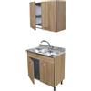 GI.MAR+APELL Mobile Cucina Rovere 80 cm con Lavello 2 Vasche e Pensile Colapiatti