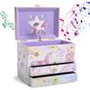 Carillon Portagioie Bambina - Porta Gioie Con Unicorno, Specchio Stella, 2 Casse