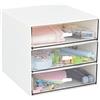 LETURE Organizer da scrivania con 3 cassetti, scatola portaoggetti da scrivania in plastica trasparente, organizer per ufficio, penne gel, matite, pennarelli, nastro, gomme, graffette, caricatori