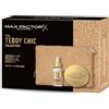 Max Factor, Cofanetto Regalo Donna Teddy Chic, Pochette in morbido tessuto teddy con Miracle Pure 2in1 Skin Reset Serum Foundation, 30-40, Fair to Light + Cipria Creme Puff New 41 Medium Beige