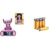 Lexibook, Disney Stitch, Sveglia notturna a luce d'Angel, suoni e melodie, schermo LCD retroilluminato, luminosa, Snooze, rosa, RL800D1 + Amazon basics confezione da 8 AA