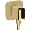 hansgrohe FixFit Q - Attacco a parete per tubo doccia con supporto per doccetta, con dispositivo antiriflusso, oro lucido