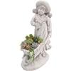 FratelliVagnoni Statua bambina con Carriola Fioriera in cemento e marmo cm 90 arredo da giardino