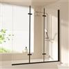 EMKE Vasca da bagno per doccia, 120 x 140 cm, colore nero, 3 pezzi, pieghevole, per vasca da bagno, parete pieghevole da 6 mm, in vetro di sicurezza