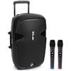 Pyle Cassa Bluetooth Portatile 1600 Watt, Karaoke Speaker, Batteria Ricaricabile, Ruote, Bluetooth USB/MP3/RCA, Radio FM, 2 Microfoni UHF, Telecomando