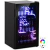 HCK Refrigeratore Bevande, Mini Frigo 98L, Frigorifero Piccolo con Illuminazione Moderna Cyberpunk, Mini frigorifero da 0 a 10°C, Porta a Vetro,per Sala Giochi, Festa, Nero