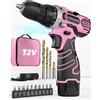 FAHEFANA Trapano Avvitatore Rosa 12V Batteria 2.0Ah 25Nm 15 Accessori Kit Fai Da Te Donna