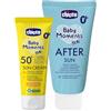 Chicco Set Protezione Solare da Viaggio, Crema Solare SPF50+ 75ML e Latte Doposole Rinfrescante 150ML, per la Pelle Sensibile del Bambino, Resistente all'Acqua, 0 Mesi+