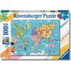 Ravensburger Puzzle Mappa del mondo, 100 Pezzi XXL Puzzle Bambini 6 Anni, G...