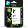 HP 301 Nero e Tricromia, N9J72AE, Confezione da 2 Cartucce Originali, Compati...