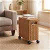 Cesta in Rattan con Ruote Intrecciato Contenitore in Vimini con Coperchio