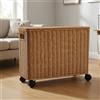 Cesta in Rattan con Ruote Intrecciato Contenitore in Vimini con Coperchio