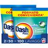 Dash Pods Detersivo Lavatrice In Capsule, 100 Lavaggi 2x50, Classico Fresco, ...
