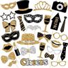 ZILZUFA 30 Pezzi Accessori Photo Booth, Accessori per Foto Booth Nero Oro, Decorazion...