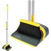 Dirty Fox Set scopa e paletta lunga 137cm, giallo grigio, resistente, pulizia casa