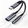 TEFLOTY Adattatore e Ricarica per Cuffie USB C, 2 in 1 Jack da 3,5 mm USB C PD 60W Ri...