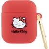 HELLO KITTY Cover per Earbuds 1 / 2 in Silicone Motivo 3D con Moschettone Metallico