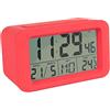 Fisura - Sveglia digitale rossa con LED. Orologio con data e indicatore di temperatura. 2 allarmi. Pulsante Snooze. 2 batterie AAA. Gomma ABS. Misure: 12x5,5x7