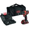 BLACK+DECKER TRAPANO AVVITATORE A BATTERIA CON PERCUSSIONE 'BDCHD18S32-QW' 18V - 1,5 ah Li...