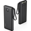 VRURC Power Bank 10000mAh Slim con Cavi Integrati USB C Powerbank con 4 Uscite &