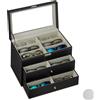 Relaxdays Box for 18 Glasses Sunglasses Storage Case Faux Leather Set da 1 Nera