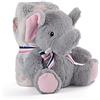 PERLETTI Coperta Neonato con Peluche Elefante Animale Morbida e Calda - Mussola Bimbo Bimba 0 1 2 3 Anni con Pupazzo - Plaid Invernale Bambini Bambine Grigio Rosa con Fiocco - 120x80 cm (Elefante)