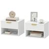 HOMCOM Set 2 Comodini Sospesi con Cassetto, Pannelli Scanalati e Ripiano Bianco