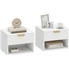 HOMCOM Set 2 Comodini Sospesi con Pannelli Scanalati, Cassetto e Ripiano Bianco