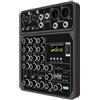 Mixer Audio Compatto 4 con Supporto 48V per Spettacoli Esterno Nero