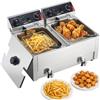 VEVOR Friggitrice Elettrica Doppio Vassoio, Friggitrice 5000 W Totale Acciaio Inox con Cestelli Coperchi 60-200 °C Temperatura Controllata Timer Protezione contro Surriscaldamento, Ristorante Cucina