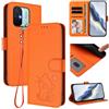 Custodia in pelle arancione con cuore per Redmi 11A / Poco C55 + cinturino