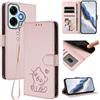 Custodia in pelle con cuore rilievo per Redmi Note 13 4G con cinturino rosa