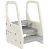 AIYAPLAY Sgabello per Bambini 2-5 Anni a 3 Gradini in HDPE Grigio e Bianco Crema