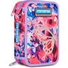 Mitama Astuccio Super Triplo FlowerFly con SpinnyPen, Accessori Scuola Elementare, 50 pezzi, Portapenne con colori, 3 Scomparti, Bambini e bambine, multicolore